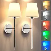 JOFIOS Wall Lights Battery Operated Wall Sconces Set of 2,Silver Wireless Wall Sconces with Remote,9 Colors Modes Rechargeable Wall lamp for Bedroom Living Room