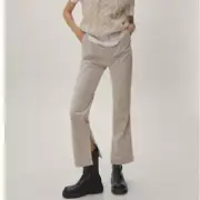 NEW Nasty Gal Paris Flare Split Hem Corduroy Pants Tan Cream Women's Size Large