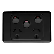 Clipsal 2025XA-BK - Black 10 amp Double Power Point With Extra Switch - 2000 Series