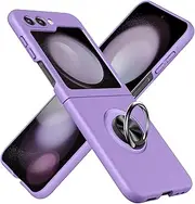 for Samsung Galaxy Z Flip6 Case with Ring,PC Hard Protective Cover,for Galaxy Z Flip6 5g Case Stand Function,Camera Lens Protecto,Simple Durable Slim Fit Phone Case Purple JUS07-27