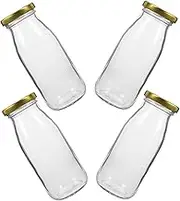OSOLADY Glass Milk Bottles Set 4 Piece Juice and Girls Drink Bottles Lids Cleaning Brush Random Style