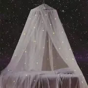 White Glow Dark Stars Hoop Canopy Sheer Mosquito Netting Twin Full Princess Bed