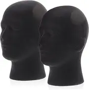 2Pcs Male Foam Mannequin Heads Display Stand for Wigs Caps Hats Lifelike Foam Wig Holders for Styling Transport and Storage