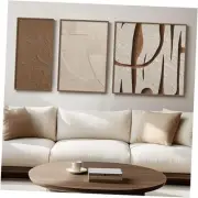 Framed Brown Neutral Abstract Wall Art, Set of 3 Modern 2D Canvas Prints for