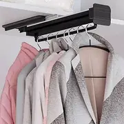Double Row Damping Slide Rail Cupboard Valet Rod Pants Rack, Bearing 25kg Retractable Closet Pull Out Rod, Aluminum Alloy Retractable Drying Rack, Wardrobe Hanger With Sliding Rail (Color : Black, S