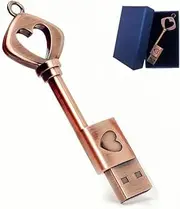 128GB USB 2.0 Flash Drive，Smozer Metal Love Heart Key Shaped USB Drive Thumb Drive USB Computer Memory Drive Nice Gifts for Wedding/Anniversary/Photography (128GB, 1 Pack with Gift Box)
