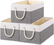 3-Pack Foldable Storage Baskets for Shelves, Fabric Storage Cubes w/ Rope Handle