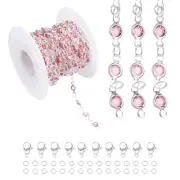 16.4Ft Rhinestone Chain Roll, Jewelry Making Chain, Silver Tone(Pink)