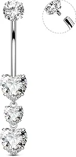 [OUFER] Titanium Belly Button Rings, Heart Belly Rings Dangling, Internally Threaded Belly Button Piercings, Long Dangle Navel Piercing Jewelry, Belly Rings for Women