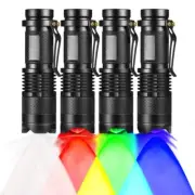 4 Pack Mini LED Flashlight Portable Pocket Light White/Red/Blue/Green Torch