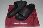 NIB! Salvatore Ferragamo Pool Slides Groove 7 Black sz 7 Sandals Flip Flops Nero