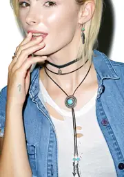 [Vanessa Mooney] Black Leather Peace Symbol Choker