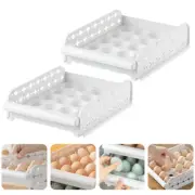 2Pcs Kitchen Egg Box Plastic Drawer Type Compartments Crisper Storage Box