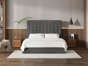 My Style Buttoned Headboard & Drawer Base - King / Gunmetal / Gas Lift Base