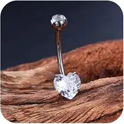[DJCIW] 14G G23 Titanium Belly Button Rings for Women,Implant Grade, Internal Thread Pink Heart Gem Hypoallergenic, Available in 8mm-16mm Long Bar for Navel Piercing Healing