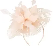 [FOMIYES] Feathered Mesh Bridal Hat for Women Elegant Tea Party Headband for Weddings and Race Days Bud Color Pink