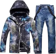 [7HAHA3] Men's Ski Suit Ink and Wash Rendering Design Coat with Jeans Snowboard Jackets Pants Outdoor Wear Snowsuit