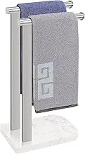 NearMoon Hand Towel Holder with Balanced Marble Base, SUS304 Stainless Steel Stand Towel Ring L Shape Hand Towel Rack Free-Standing Towel Bar for Bathroom Kitchen Countertop(Double Rod Brushed Nickel)