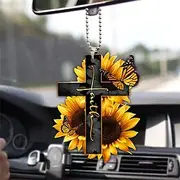 Cross Wing God Faith Rose Rosy Butterfly Christian Memorial Jesus Car Rear View Mirror Accessories Christmas Tree Ornament Decoration Hanging Charm Interior Re