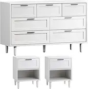 Oikiture Chest of Drawers and 2 Dressers Bedside Tables Bedroom Set White