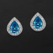 Gemstone Waterdrop Stud Earrings Cubic Zirconia Rhodium Plated Sterling Silver