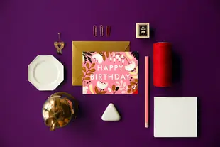 Clap Clap生日卡/ Forest Wildflowers Birthday Card/ Fuscia/ 森林野花紫紅底色