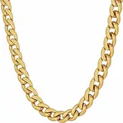 [Lifetime Jewelry] 7mm Polished Cuban Link Chain Necklace for Women & Men 24k Gold Plated