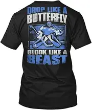 [X.Style] Hockey Tshirt Drop Like a Butterfly Block Like a Beast Pro Cool Ice Hockey Goaltender T-Shirt for Men Women ds954 T-Shirt (XL) Black