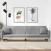 Light Grey Fabric Sofa Bed with Cup Holders & Adjustable Backrest - Modern Convertible Futon Loveseat Couch for Small Spaces, Overall Dimensions 220x89x70cm, Durable Frame & Comfortable Seating