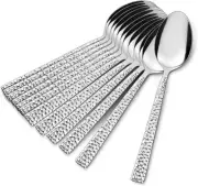 E-far Hammered Dinner Spoons Set of 12, 7.9 Inch Inches, Silver