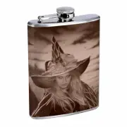 Vintage Witchcraft Witch D6 Flask 8oz Stainless Steel Hip Drinking Whiskey B&W