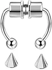 [XIAOL] 16G Fake Nose Ring,Stainless Steel Magnetic Nose Ring,Horseshoe Faux Fake Nose Septum Rings,Non-Pierced Clip On Nose Hoop, Jewelry for Women Men