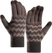VESNIBA Men Gloves With Cold Proof Warm Gloves With Finger Screen Knit Gloves Women Gloves Mitten (Brown, One Size)