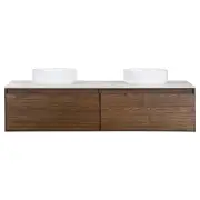 Donna 150 Double Wall Hung Vanity, Dark Walnut