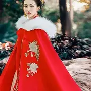 [JIMINISO] Traditional Long Hanfu Cloak Hat Women Ancient Palace Floral Embroidered Thicken Woolen Princess Cape White Red
