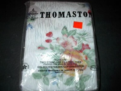 Vintage Set of Thomaston No Iron Standard Pillowcases 20X30 Inch Flowers Sealed