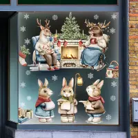 在飛比找蝦皮商城優惠-五象設計 聖誕節玻璃裝飾貼兔子聖誕樹小貼畫麋鹿兒童房牆貼