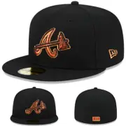 New Era Atlanta Braves Black Fitted Hat MLB Customized Metallic Copper Logo Cap