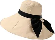 [Generic] Sun Hats for Women Wide Brim Beach Hats Floppy Summer Hat Extra Large Sun Visor Hat Packable Travel Sunhat with Bow