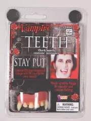 DELUXE VAMPIRE TEETH UPPER FANGS w/STAY PUT COMPOUND HALLOWEEN COSTUME ACCESSORY