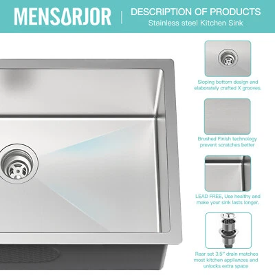 *NEW!* MENSARJOR Bar Kitchen Sink 15" x 17" Stainless Undermount Sink 16 Gauge