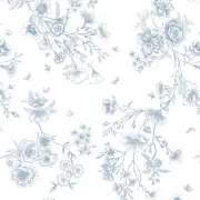 17.3"x118" Light Blue Flowers Leaves Butterfly Floral Peel and Stick Wallpape...