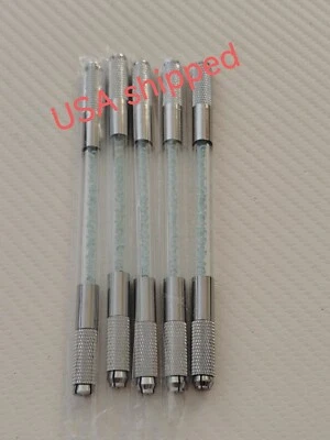 5*Double Crystal Acrylic Manual Tattoo Pen Permanent Microblading Eyebrow Tools