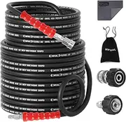 3/8" Non Marking Pressure Washer Hose 50 FT,Kink Resistant Power Washer Replacement Hose Steel Wire Braided for Hot and Cold Water, with M22 14mm to 3/8" Swivel Quick Connect, 5000 PSI (150FT)