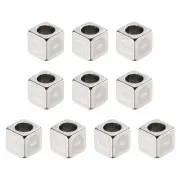 10Pcs Stainless Steels Letter Beads Alphabet Letter D Cube Silver Dice Beads