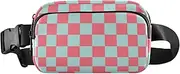 [Amooorous] Blue-Peach Checkerboard Stylish Crossbody Bag Waist Packs for Women Men Water Resistant Sling Bag Travel Accessory with Adjustable Strap for Workout Running Hiking, Blue-Peach checkerboard, 1 size