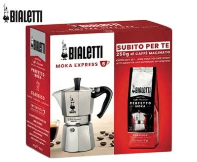 Bialetti Moka Express Gift Set + Perfetto Coffee 250g 3 & 6 Cup Venus Coffee Pot