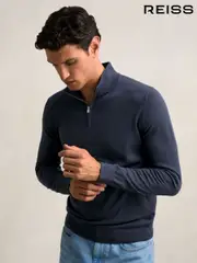 Reiss Midnight Navy Blackhall Merino Wool Half-Zip Jumper (F97915) | $195