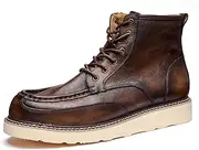 [Specell] Hand Crafting Work Men's Soft Toe Work Boot Waterproof Casual Leather Boot Comfort Casual Moc Toe Boots For Mens