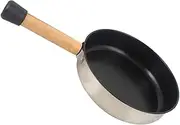 BESPORTBLE Small Nonstick Frying Pan Camping Cookware Portable Egg Pan Stainless Steel Wood Oil-Saving Comfortable Grip Induction Stove Safe